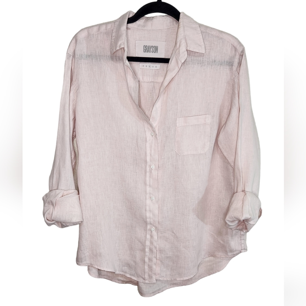 GRAYSON The Hero Button Up Linen Shirt Light Pink Size 3 (Medium) Anthropologie